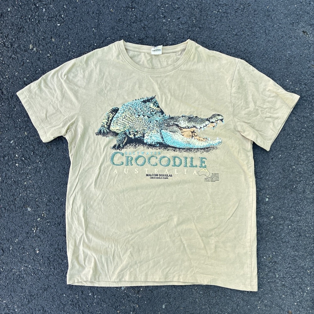 Vtg Gooses Men Crocodile Australia Wildlife 100% Cotton Tee T-shirt Mens Size XL